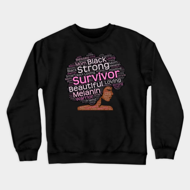 African American Breast Cancer Survivor Afro Crewneck Sweatshirt by blackartmattersshop